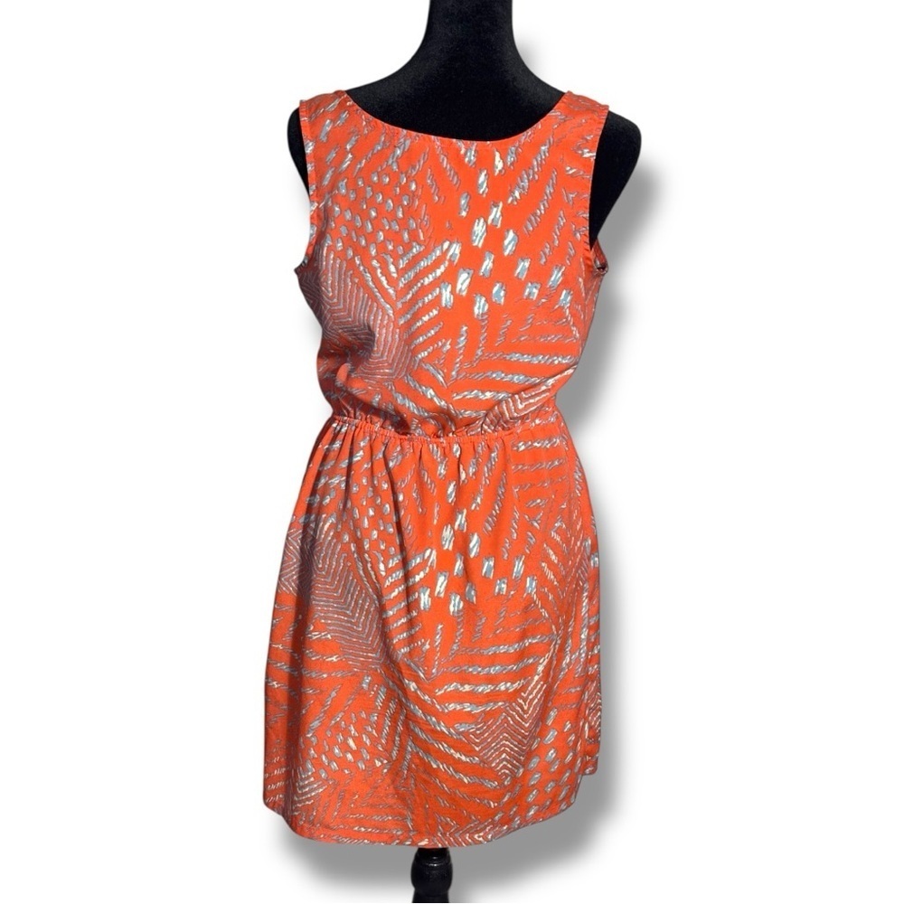 Forever 21 Orange/White and Gray Patterned Sweatheart Neck Sleveless Mini Dress - Picture 5 of 16